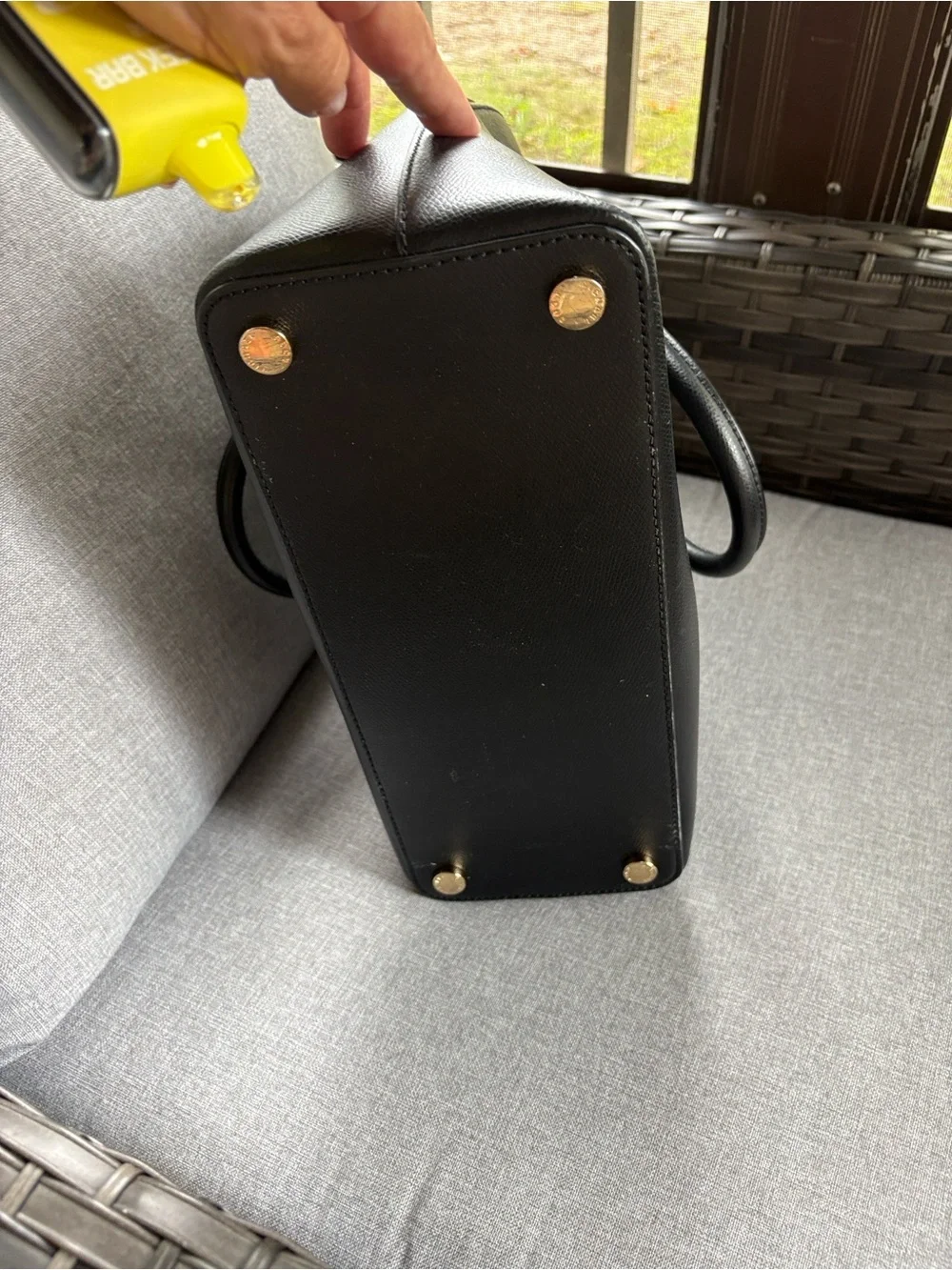 Michael Kors Black Leather Dome Satchel with Gold Hardware